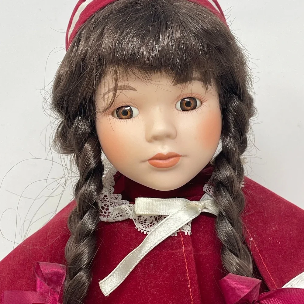 Classique Collection Porcelain Doll 16 inch Burgundy Velvet Dress Lace LAU 247A